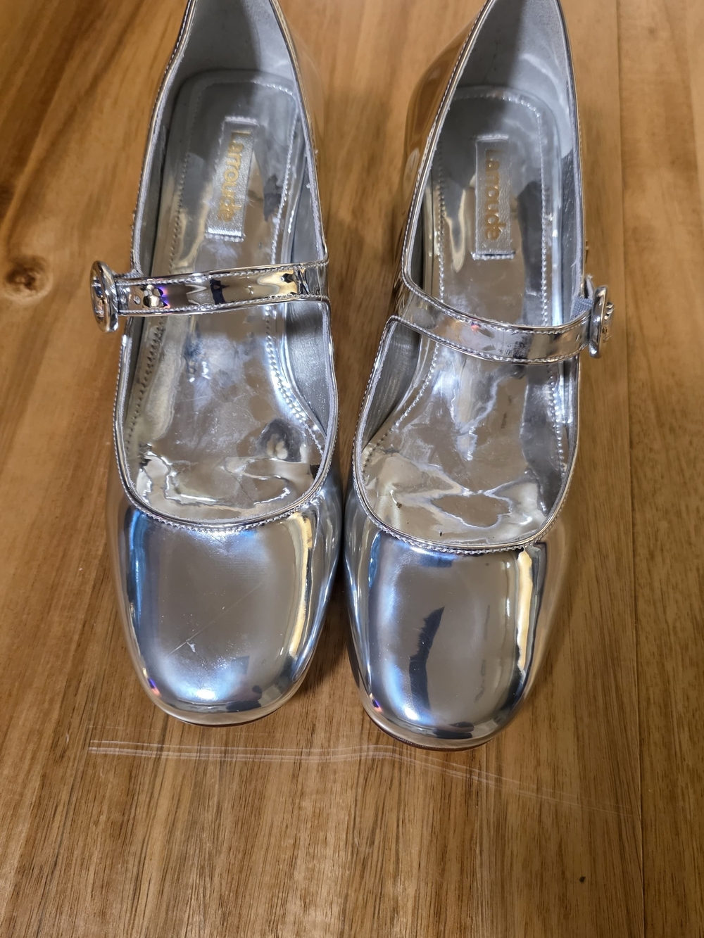 Larroude Silver Mary Jane Block Heel Pumps - Picture 3 of 9